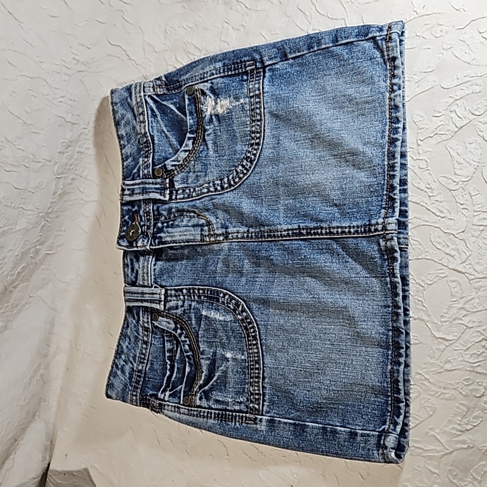 SO Distressed Denim Pocket Miniskirt - Picture 1 of 12